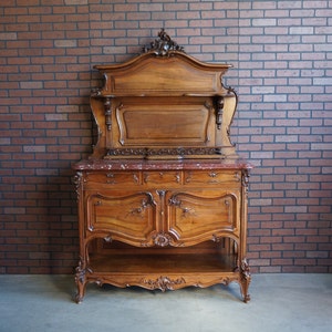 Louis XV Vaisselier ~ Server ~ Marble Top Buffet ~ Antique Marble Top Rococo Sideboard