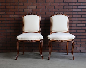 Antique Wood Carved Frame French Chairs ~ French Provincial Chairs ~ Louis XV Chairs ~ Accent Chairs ~ A Pair