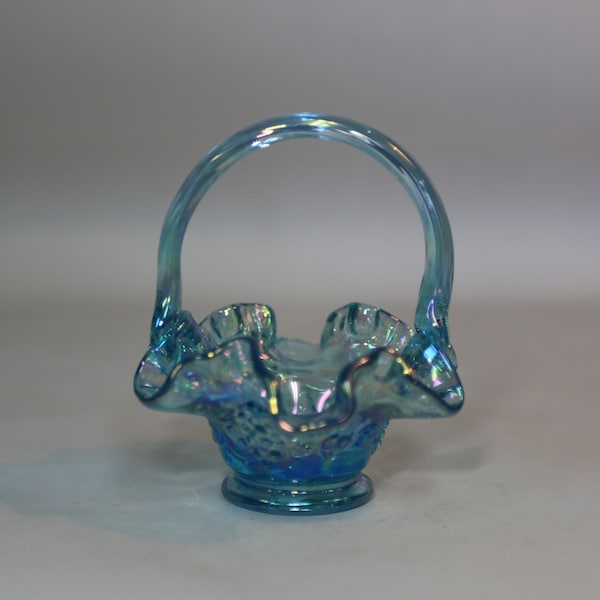 Fenton Art Glass ~ Miniature Blue Carnival Glass Basket ~ Fenton Basket