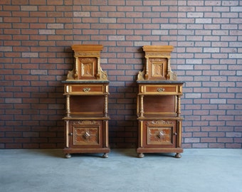 Antique Victorian Marble Top Nightstands ~ Bedside Chests ~ French Provincial Nightstands ~ A Pair