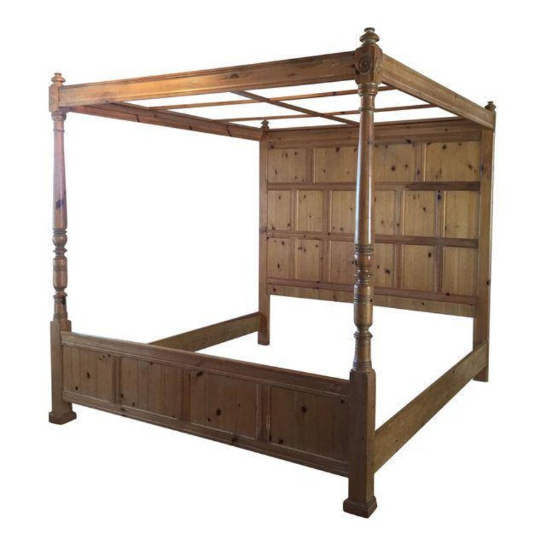 King Bed Frame 4 Poster French Farmhouse Pine Image 0