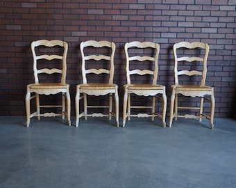 Country French Dining Chairs ~ Ladder Back Dining Chairs ~ Rush Seat Dining Chairs ~ Dining Side Chairs ~ Set of 4