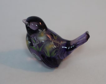 Fenton Glass ~ Violet Glass Bird ~ Hand Painted Bird Figurine