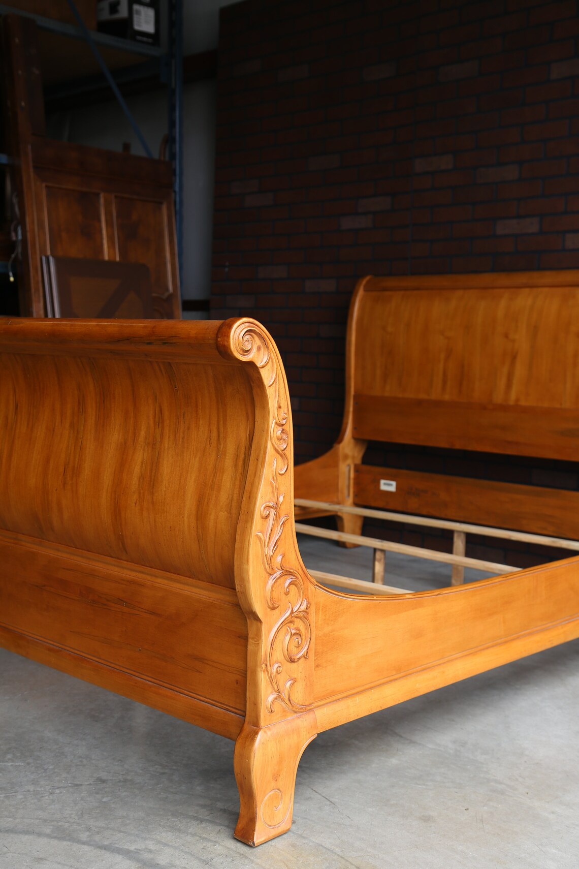 Queen Sleigh Bed Carved Sleigh Bed Wood Bed Frame Legacy Etsy