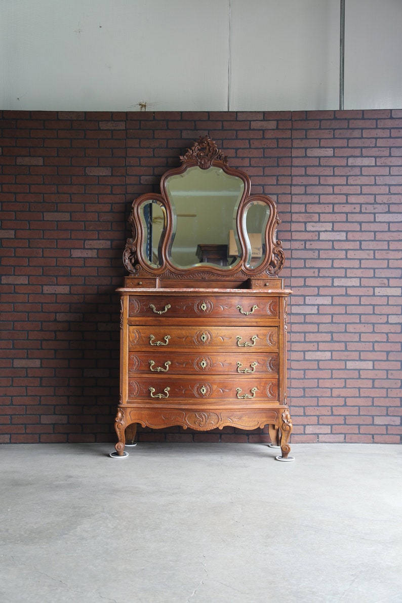 Reserved French Antique Chest Of Drawers With Mirror Etsy