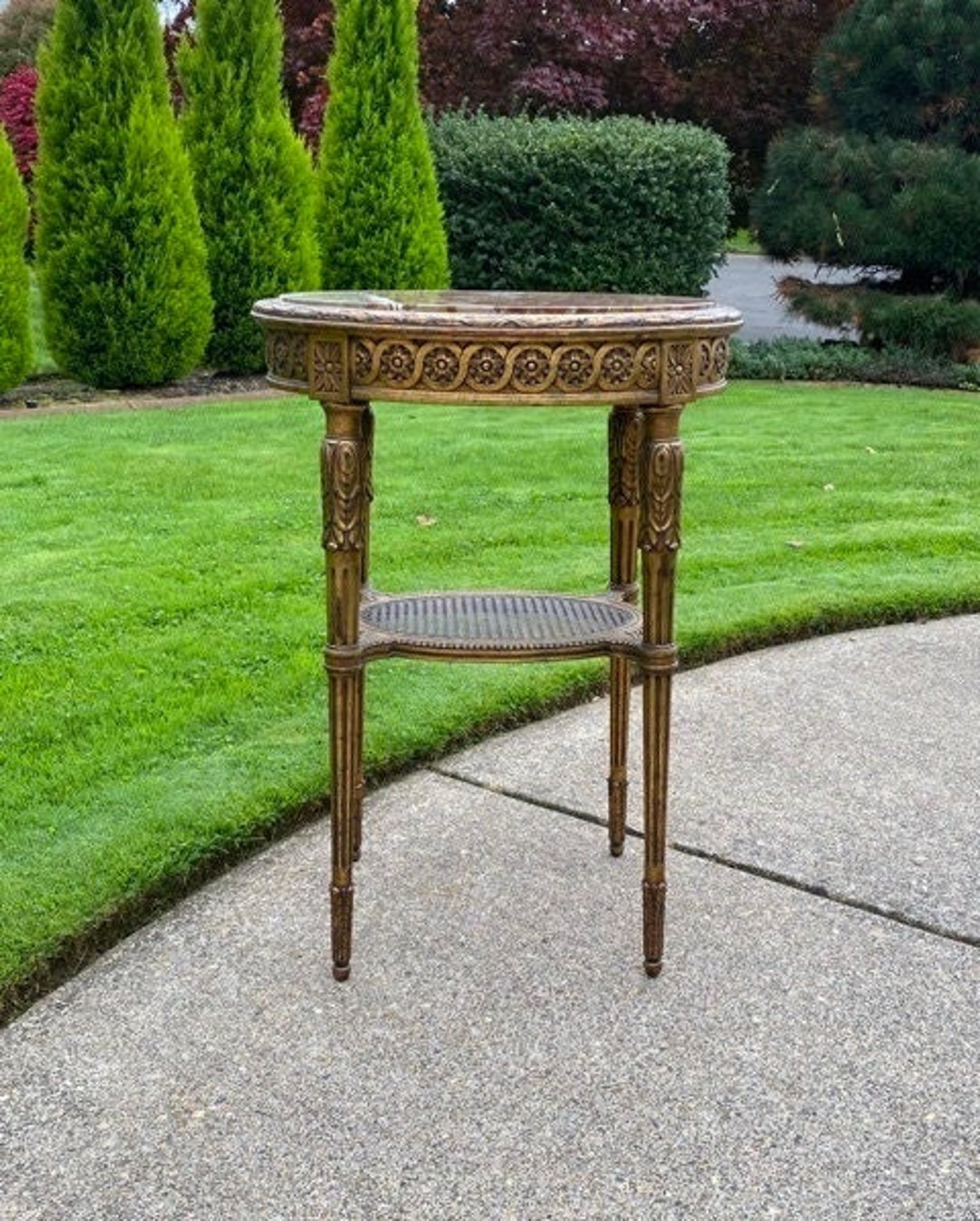 Antique Italian Marble Top End Table 19th Century Oval Louis XVI End