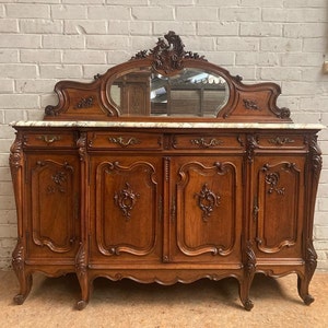 Louis XV Marble Top Buffet ~ French Server ~ Antique Rococo Sideboard With Mirror