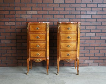 Antique French Nightstands ~ Marble Top Night Tables ~ French Provincial Bedside Tables ~ A Pair