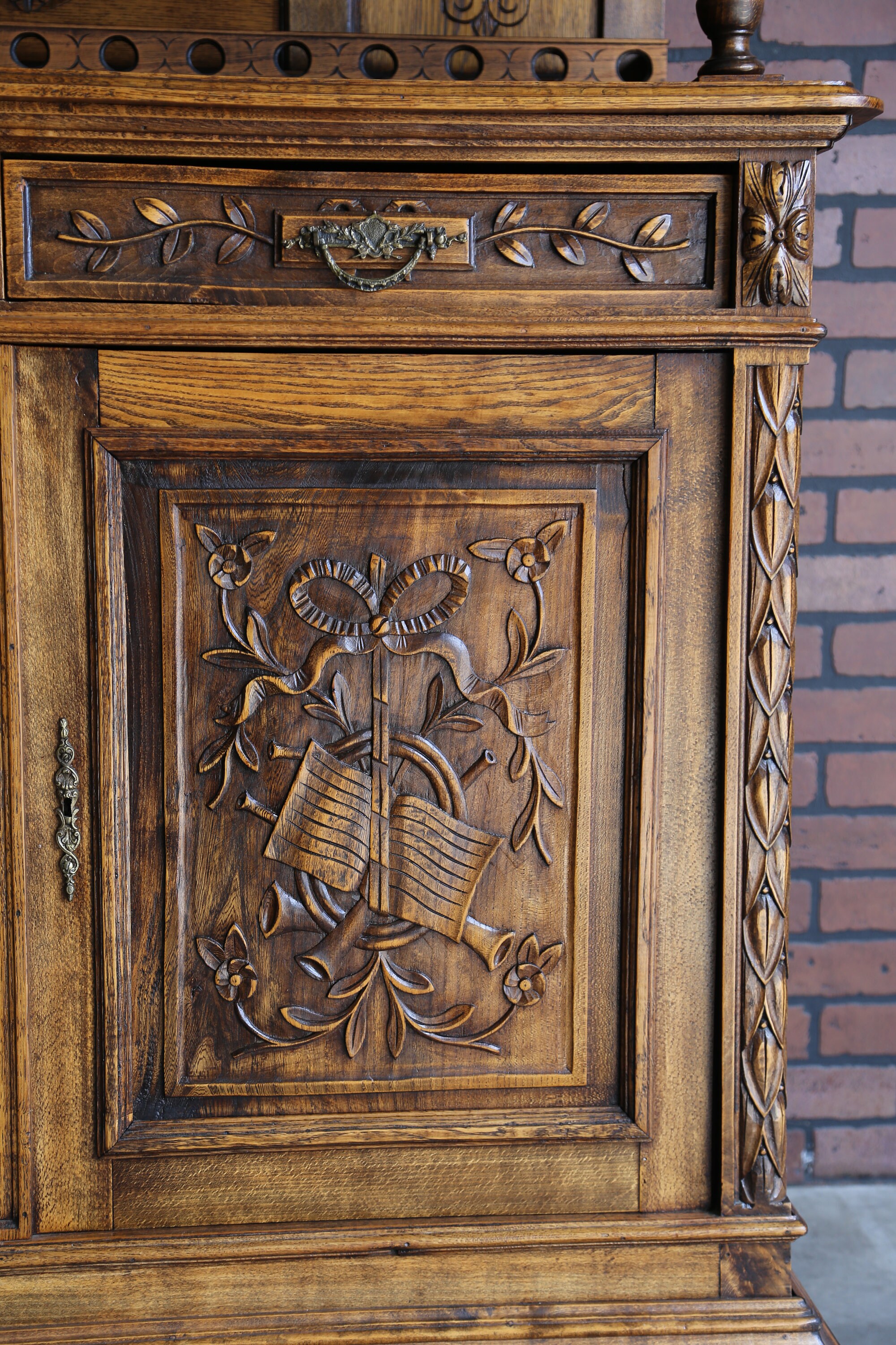 Antique French Hutch ~ Antique Carved Oak Music Cabinet ~ China