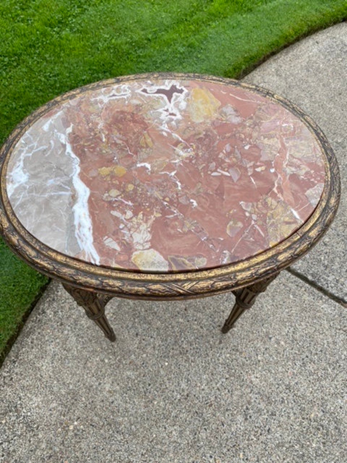 Antique Italian Marble Top End Table 19th Century Oval Louis XVI End Table French Provincial End