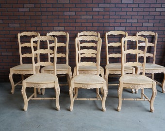 Country French Dining Chairs ~ Ladder Back Dining Chairs ~ Rush Seat Dining Chairs ~ Dining Side Chairs ~ Set of 8