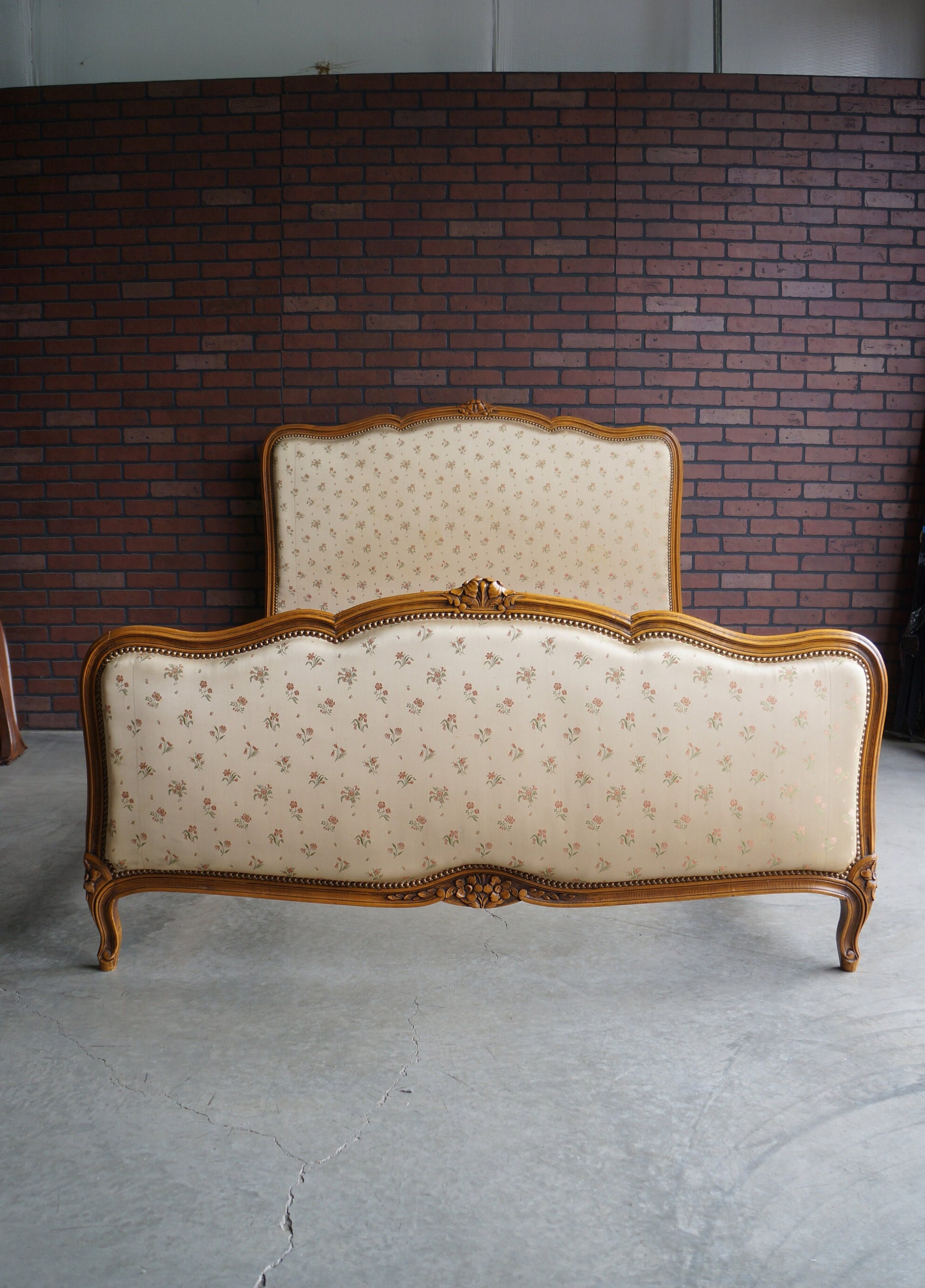French Carved Wood Frame Upholstered Full Bed Antique Bed Etsy