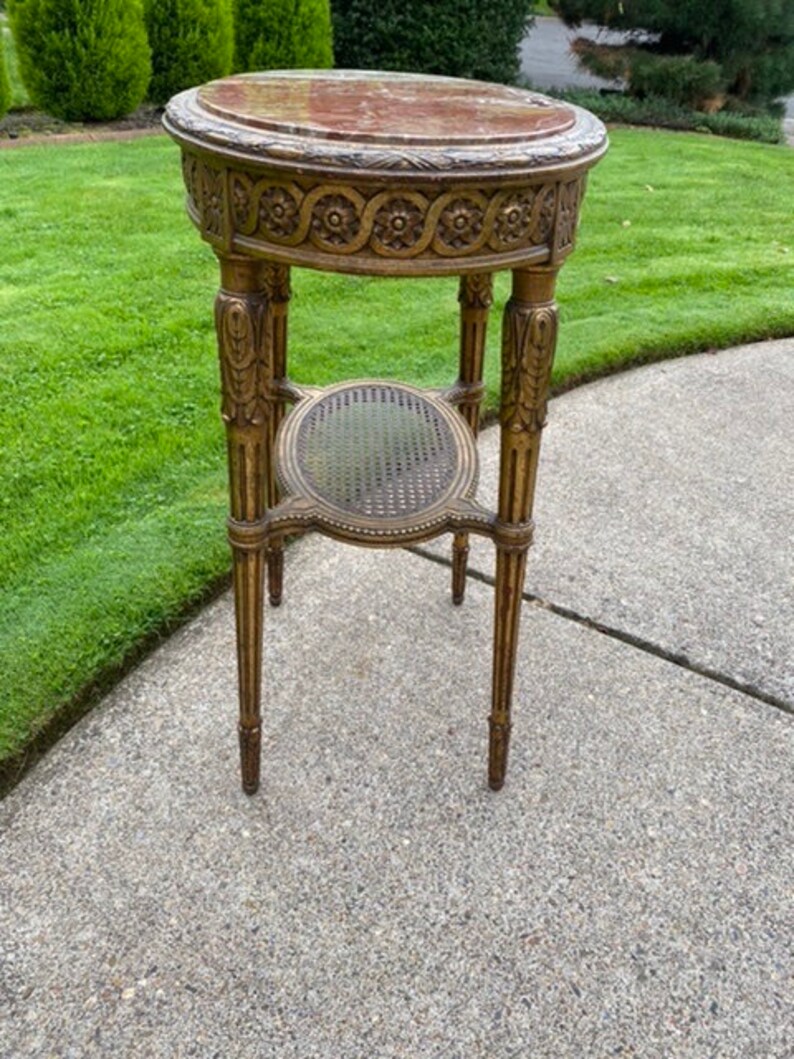 Antique Italian Marble Top End Table 19th Century Oval Louis XVI End