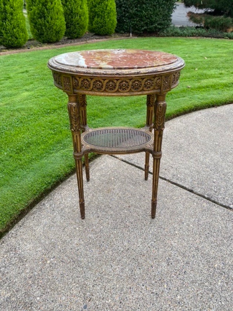 Antique Italian Marble Top End Table 19th Century Oval Louis XVI End