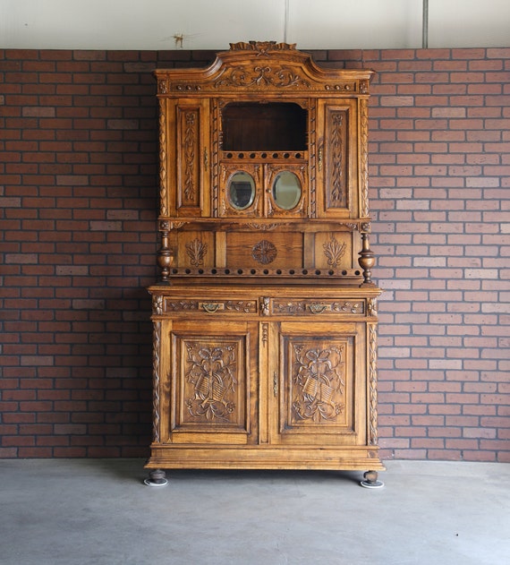 Antique French Hutch ~ Antique Carved Oak Music Cabinet