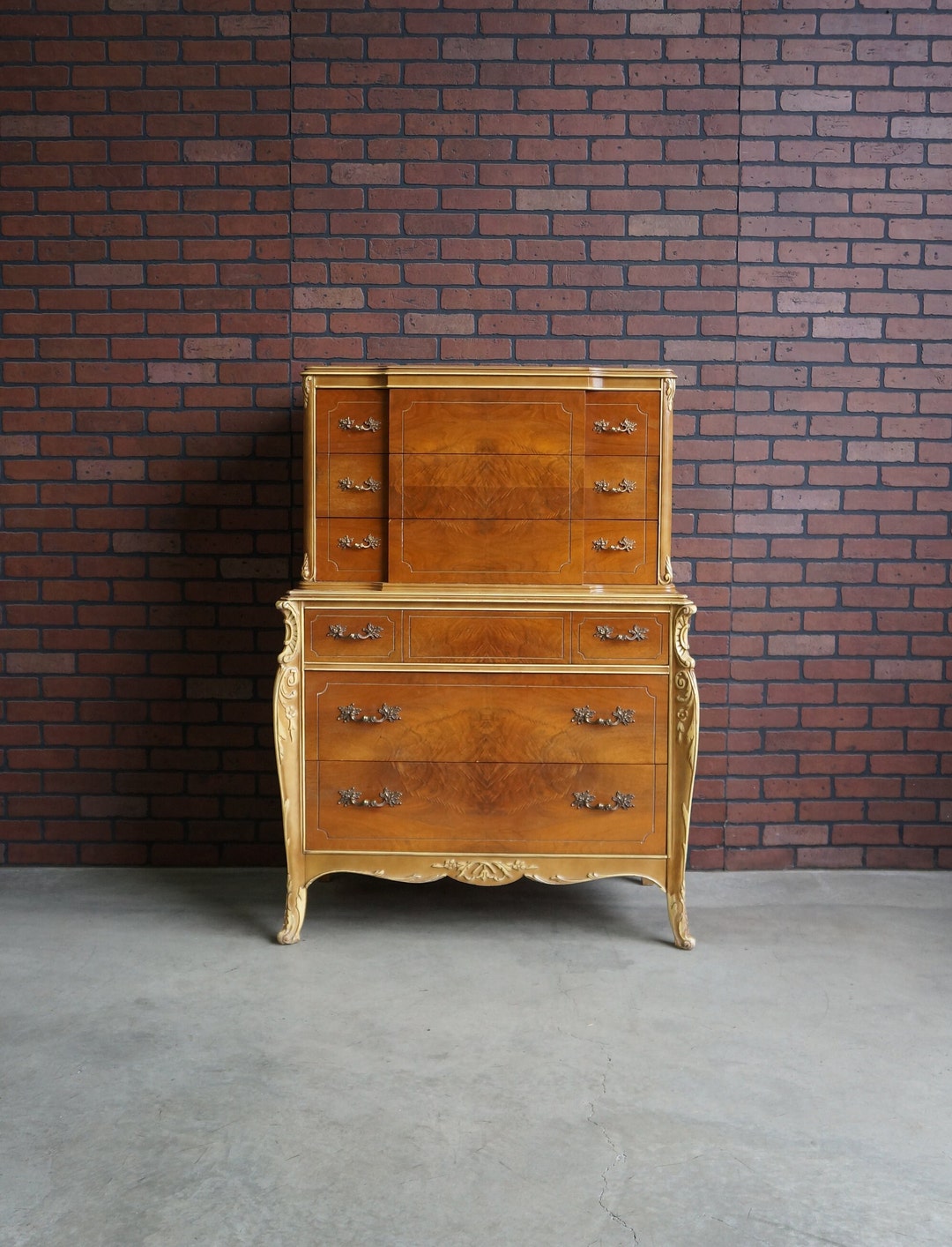 French Provincial Highboy Dresser Tall Chest of Drawers Vintage Highboy