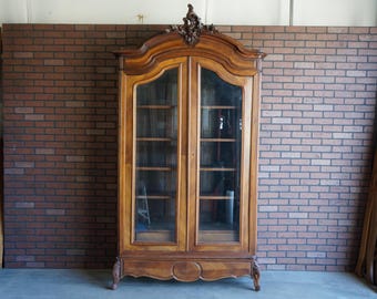 Antique French Rococo Armoire ~ Louis XV Provincial 2 Door Glass Front Display Cabinet