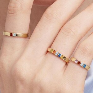 Flush Set Birthstone Ring, Personalized Multi Gemstone Stacking Ring, Gift for Family