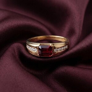 Ruby Gold Ring, Vintage Red Ruby Cocktail Ring, Elegant Gold Band, Classic Anniversary Gift for Her