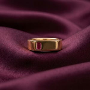 Men's Emerald Cut Ruby Signet Ring, 925 Sterling Silver, Minimalist Statement Band, Jewelry for Men