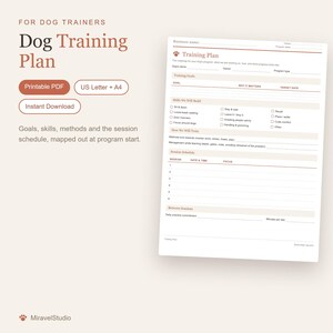 Dog Training Plan Template, Printable PDF, Trainer Program Sheet with Goals Skills and Session Schedule, Client Roadmap Form