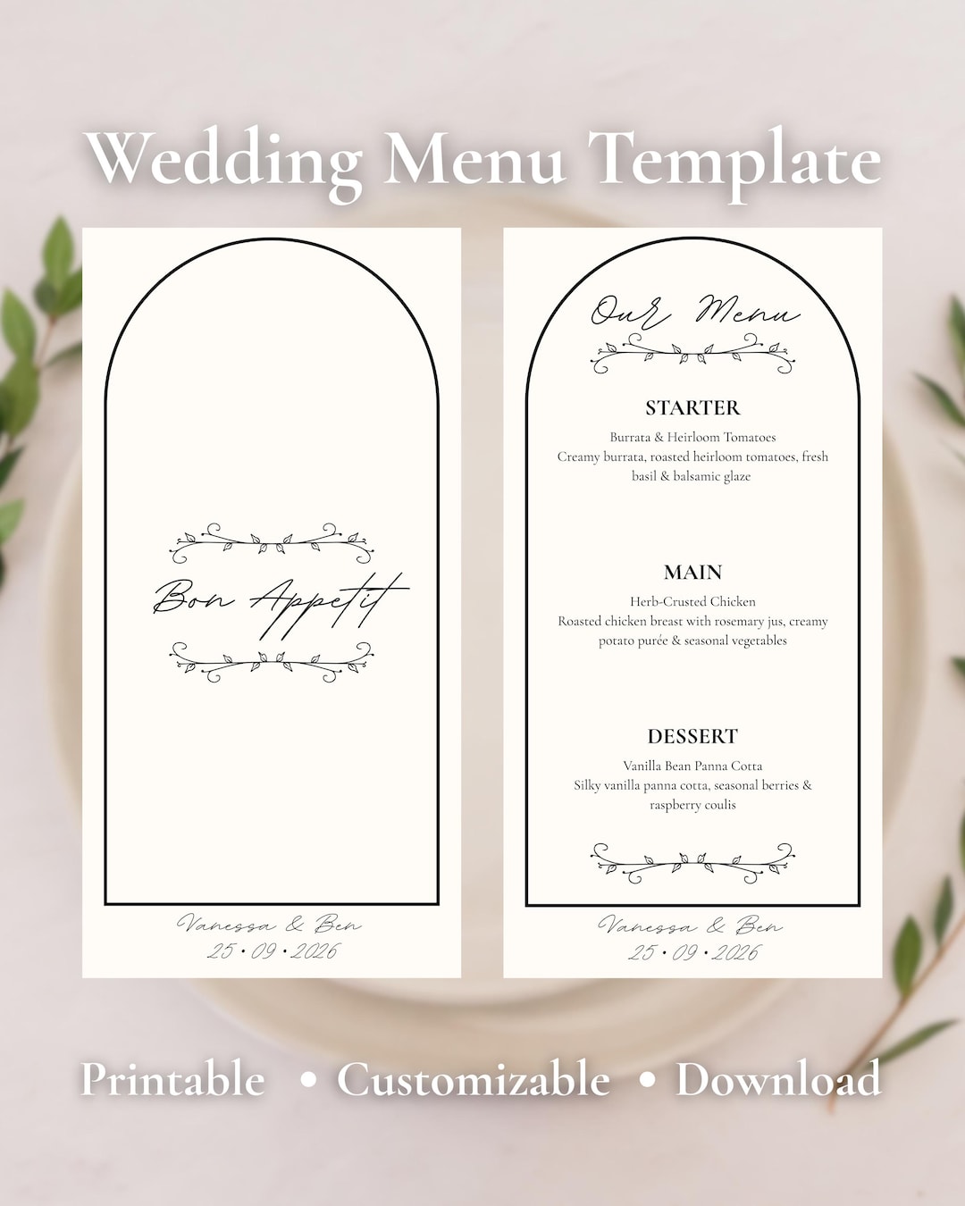 Editable Minimalist Wedding Menu Template, Canva Design (digital Editable Minimalist Wedding Menu Template, Canva Design (digital