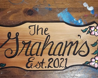 Family Name Sign, Carved Wood Sign, Personalized Wedding gift, Last Name Sign, Custom Wooden Sign, Anniversary Gift, Family Established Sign