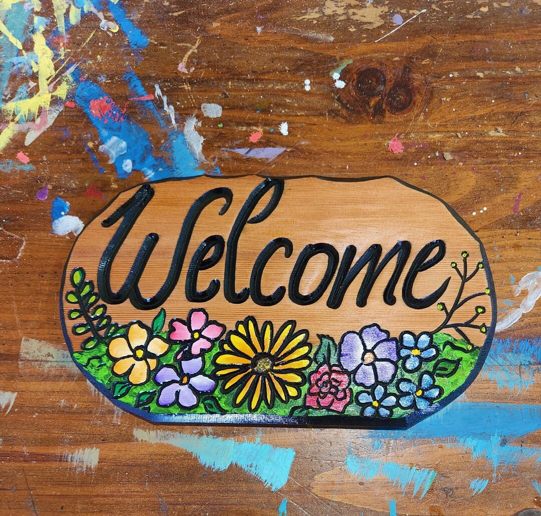 Carved Wood Sign, Welcome Sign, Number Sign, Welcome Porch Sign ...