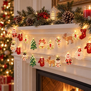 Christmas Metal String Lights Battery Operated LED Garland for Tree Mantel Window Decor