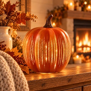 Resin Pumpkin Light Battery Powered Halloween Mantel Decor in Two Sizes