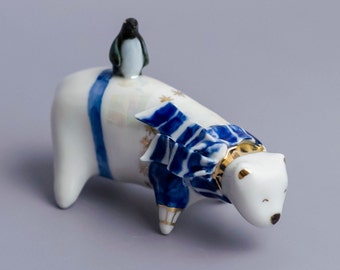 Oso polar Piotrek - Figura de porcelana cerámica-Oso polar hecho a mano