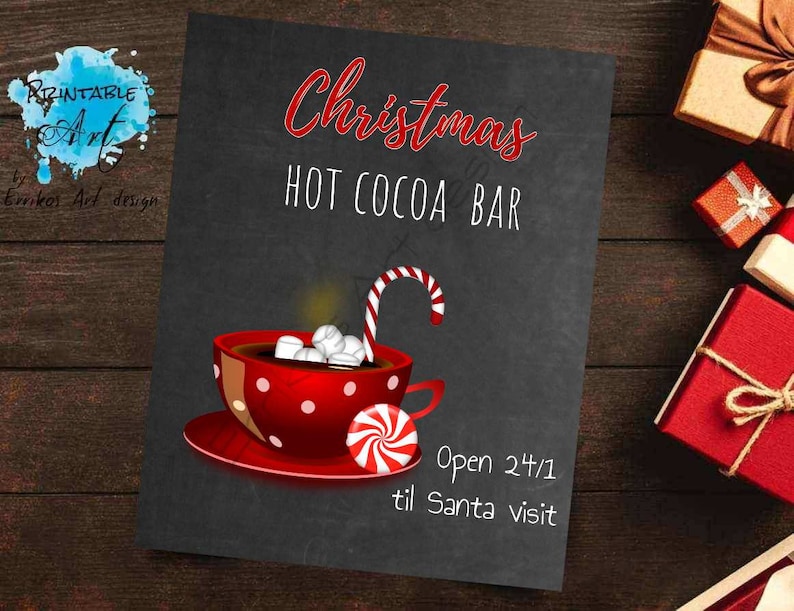 Christmas hot cocoa Art Print, Instant download, Christmas wall art, Digital Wall Art, Home Decor, Christmas wall decor, Christmas gift image 3