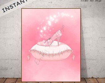 Princess Cinderella Shoe Instant download, Princess Wall Art Print, Baby Girl Nursery, Glass Slipper, Princess room decor, Girls room decor