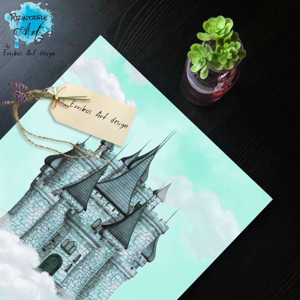 Little Prince Castle Instant Download, Boy Nursery Decor, Blue Castle