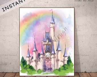 Princess Castle Wall Art, Printable Art, Digital download, Girl Nursery Art, Kids Wall Art