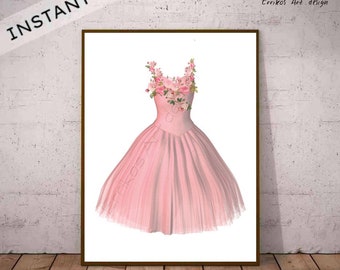 Pink Ballet Ballerina Dress Princess Digital download for baby girl nursery or kids girls room wall decor