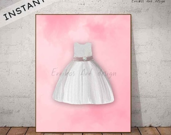 Princess Dress Printable Art, Instant download 5 sizes, Baby Girl Nursery decor, Princess Art Print, Princess wall art, Princess nursery art