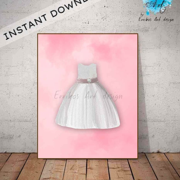 Princess Dress Printable Art, Instant download 5 sizes, Baby Girl Nursery decor, Princess Art Print, Princess wall art, Princess nursery art