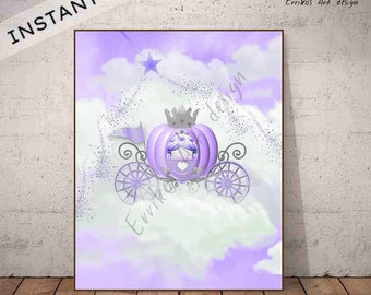 Princess Carriage Cinderella Purple, Wall Art Instant download, Baby girl nursery, Princess decor, nursery wall art, princess nursery room