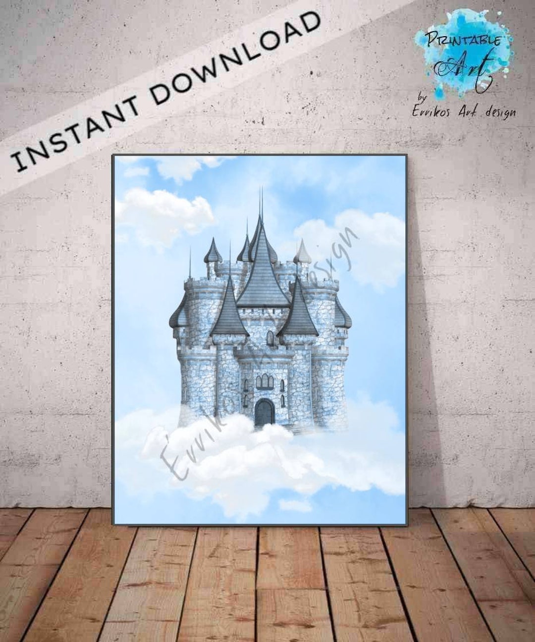 Little Prince Castle Wall Art Instant Download, Boy Nursery Decor, Blue