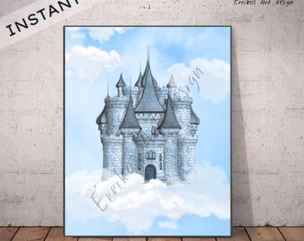 Little Prince Castle Wall Art Instant Download, Boy Nursery decor, Blue Castle Print, Baby Boy Nursery, kids Wall Art, Nursery Art Castle