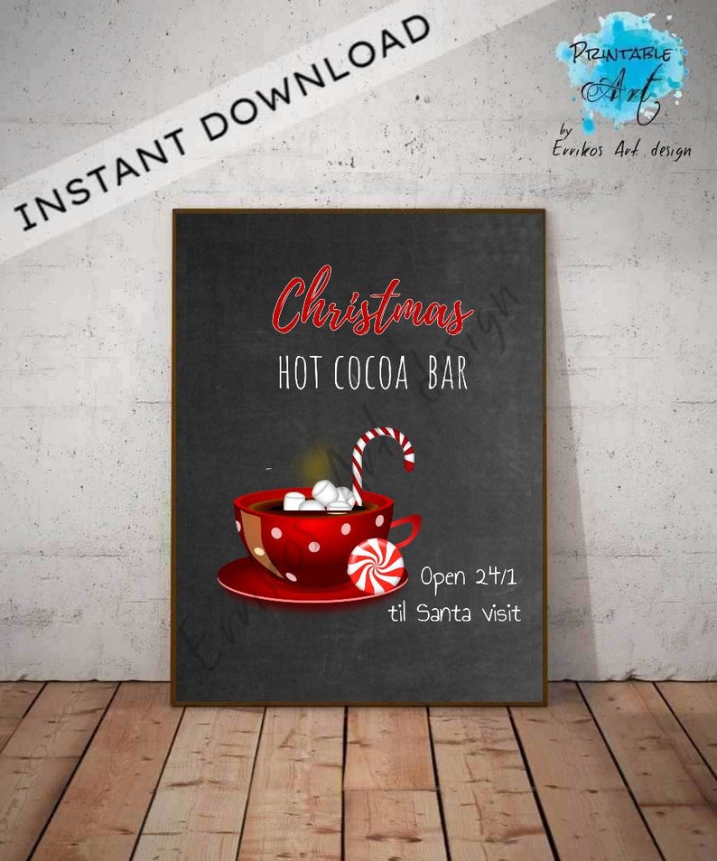 Christmas hot cocoa Art Print, Instant download, Christmas wall art, Digital Wall Art, Home Decor, Christmas wall decor, Christmas gift image 1