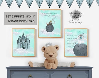 Little Prince SET 3 Prints Instant Download, Little Prince Quote Wall Art, Baby Boy Nursery decor, Shower gift new baby, kids wall art decor