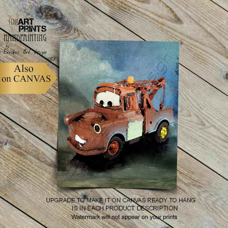 lightning mcqueen disney cars tow mater art print disney etsy