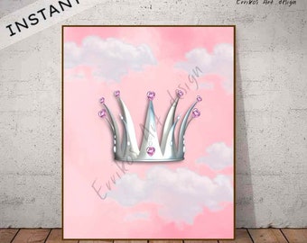 Princess Pink Crown Instant download, Girl Nursery Decor, Princess Crown , Princess Nursery, Princess wall art, Crown print, Crown Nursery