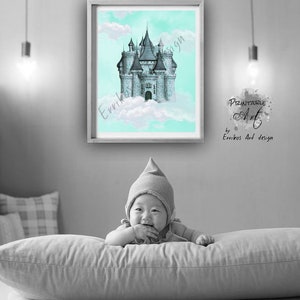 Little Prince Castle Instant Download, Boy Nursery Decor, Blue Castle