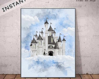 Castle Boy Nursery Wall Art, Instant Download, Boy Nursery decor, Blue Castle Art Print, Baby kids Wall Art, Little Prince Nursery Art decor