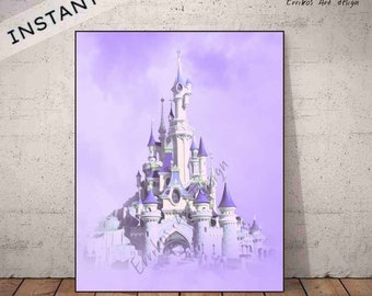 Purple Castle Instant Download Print, Girl Nursery decor, Cinderella Princess Castle, Baby Girl Nursery, Princess Wall Art, Girls room decor