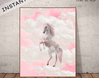 Unicorn pink Instant Download, Girl Nursery decor, Princess unicorn print, Baby Girl Nursery, Princess Wall Art, Girls room decor poster