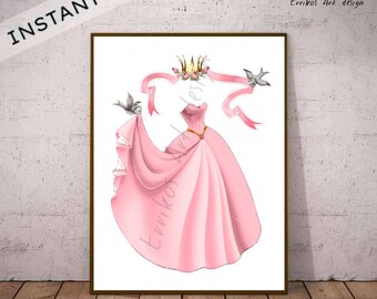 Princess Cinderella Art Print, Instant download, Printable, Princess Decor, Girl Nursery Art, Girls room Decor, Princess kids Nursery Art